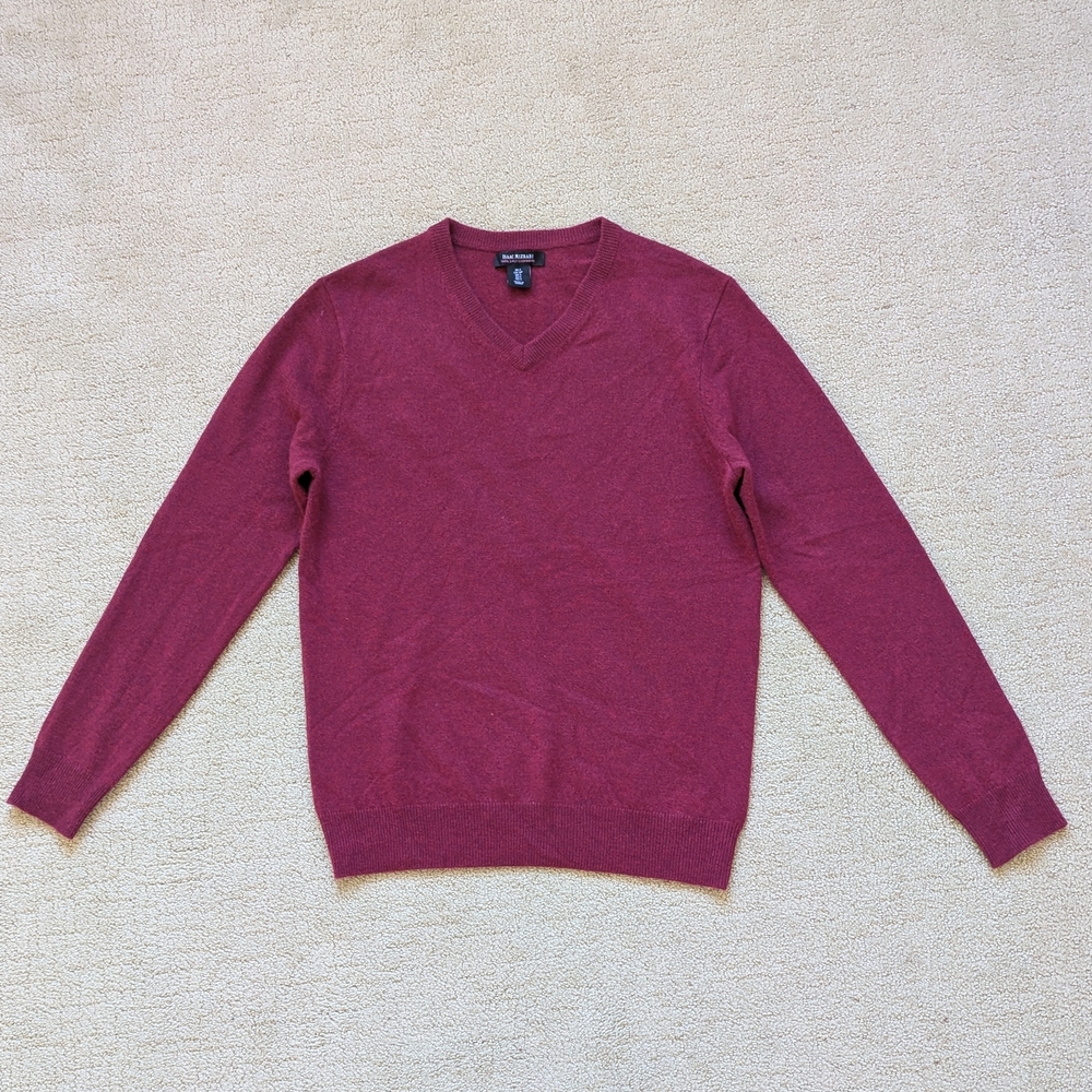 Isaac Mizrahi 100% 2 Ply Cashmere V-Neck Knit Sweater Men S Burgundy Soft Preppy